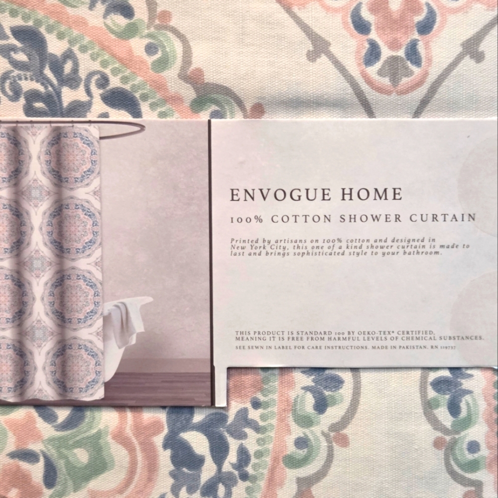 Envogue Medallion Fabric Shower Curtain 72 x 72 Brand New